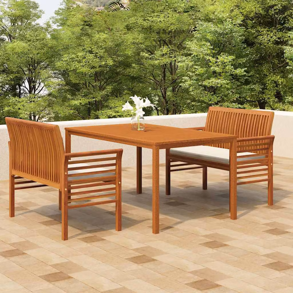 Set da pranzo per esterni vidaXL in legno di acacia oliato con cuscini beige e marrone – 1