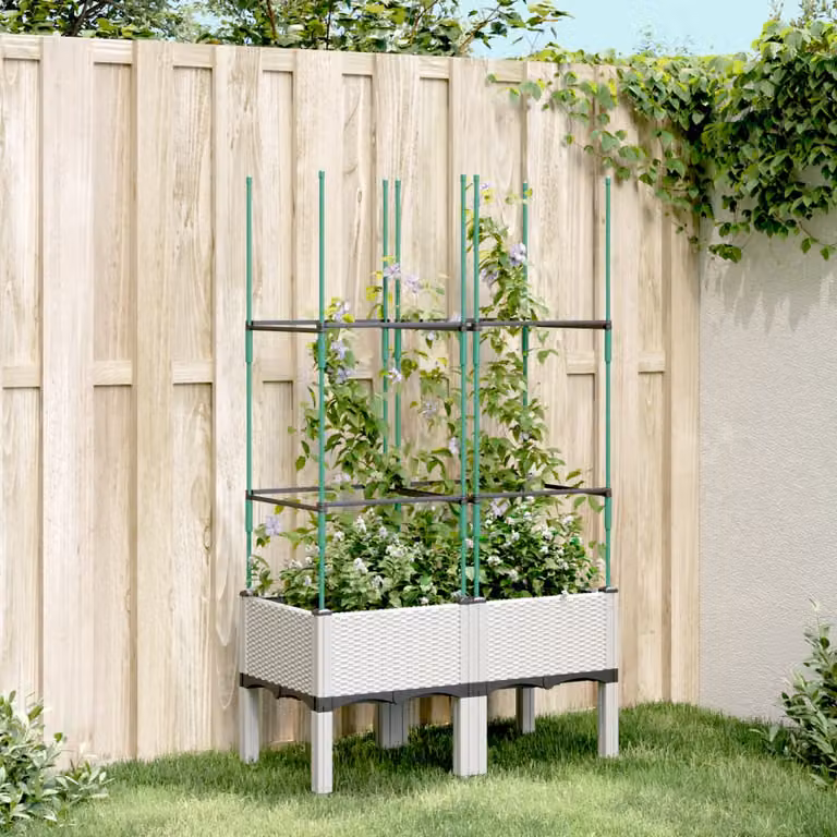 Fioriera da giardino con graticcio vidaXL bianca in plastica L: 80 cm, P: 40 cm, H: 142,5 cm
