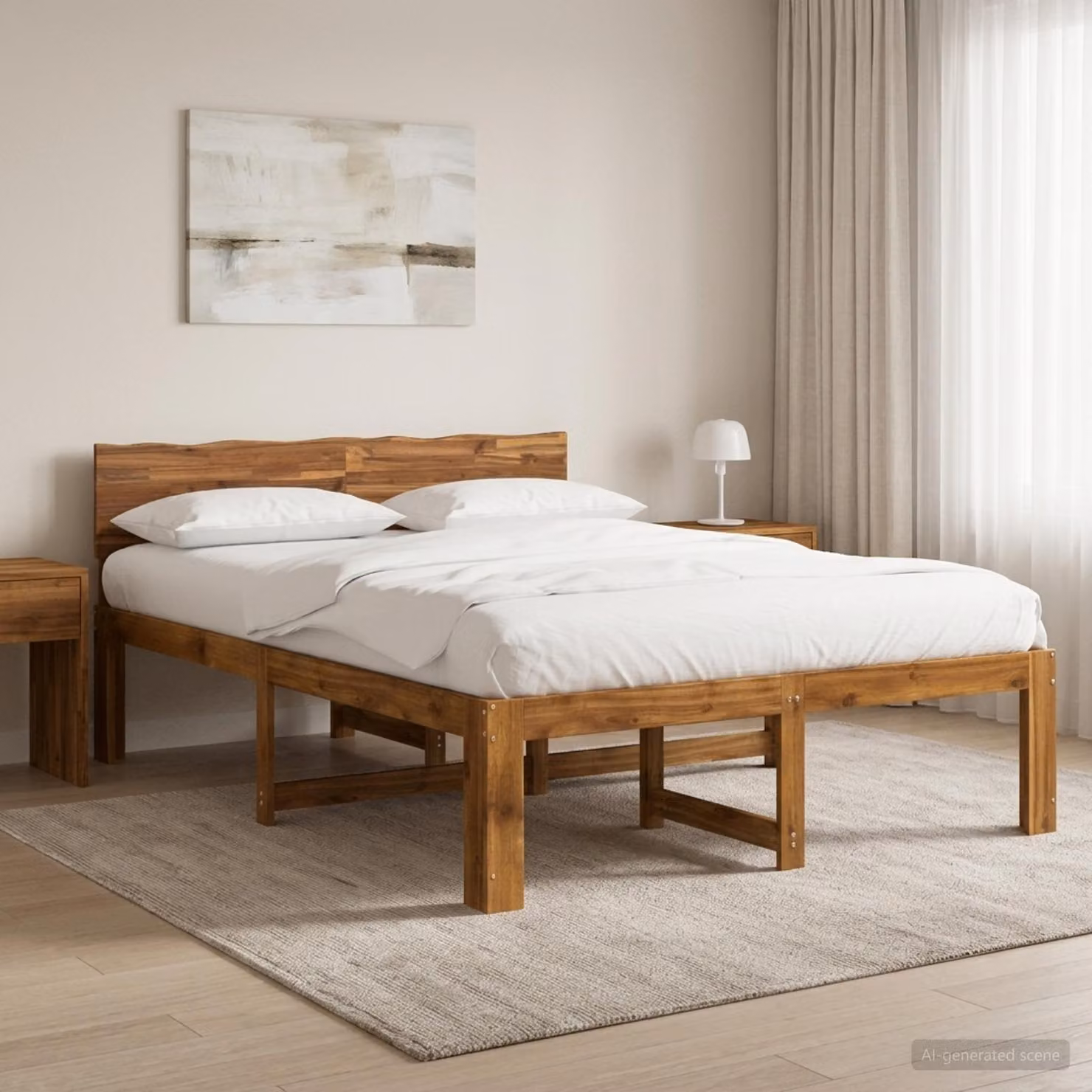 Letto matrimoniale con testiera vidaXL ROSTOCK in legno di acacia naturale L: 140 cm, P: 190 cm