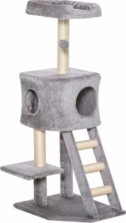 Tiragraffi da 120 cm con tana, pallina, tronchi in sisal, piattaforma, scaletta, tiragraffi a più piani, albero da arrampicata per gatti, grigio chiaro