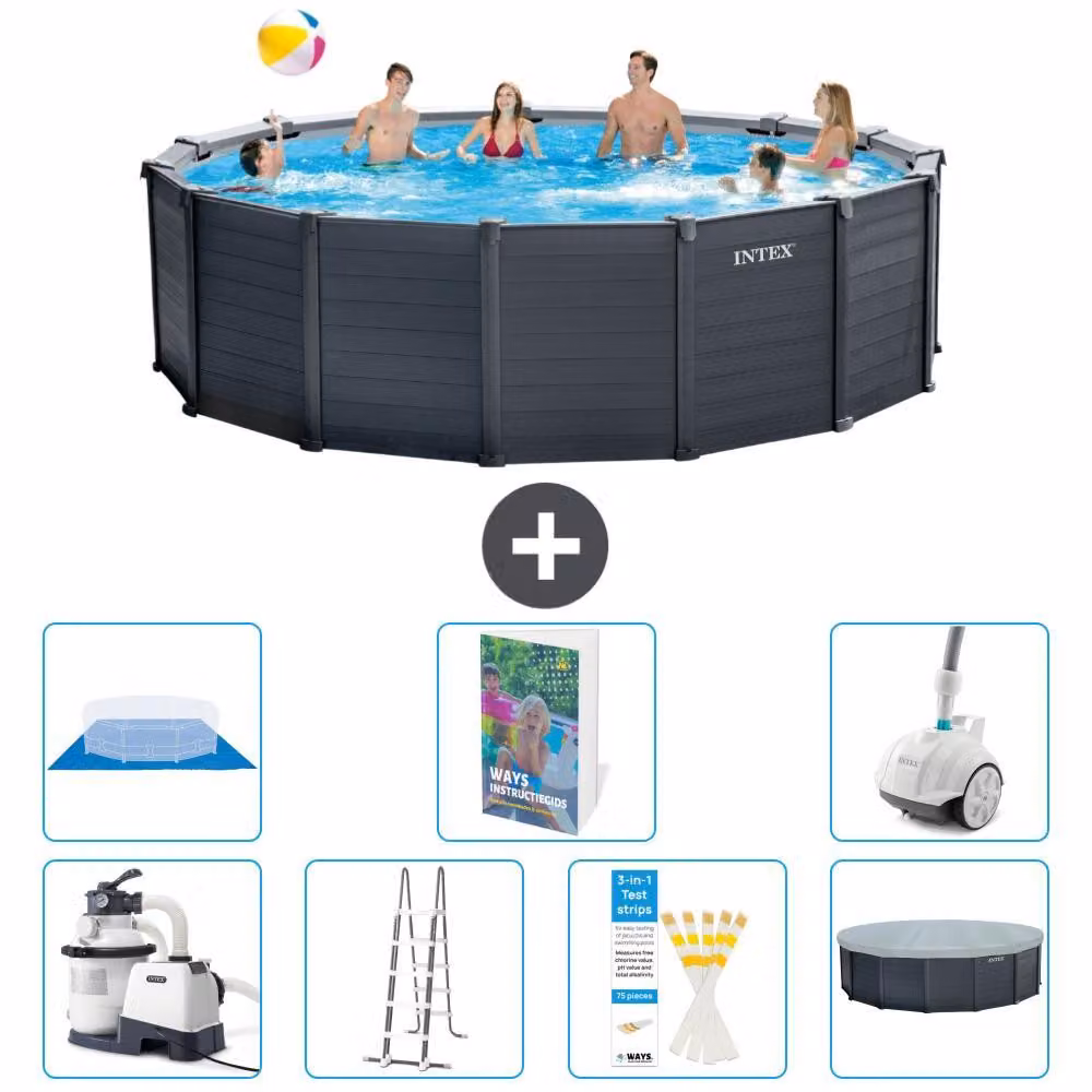 Pannello per piscina in grafite, modello Rund - 478x124 cm - composto da 6 elementi, codice S616