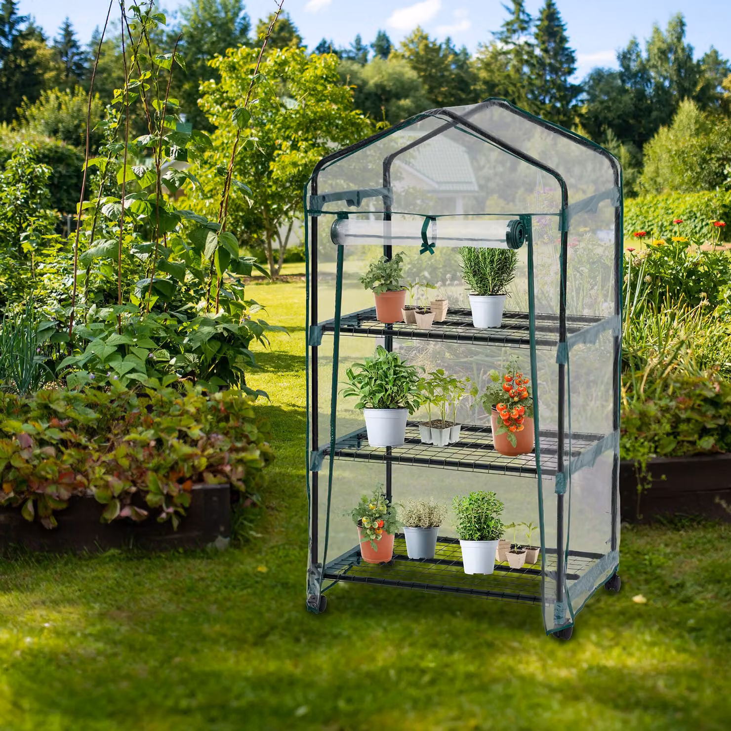Serra mobile TecTake GmbH con 3 ripiani, trasparente, L/P/H: 69 x 49 x 133 cm – 2