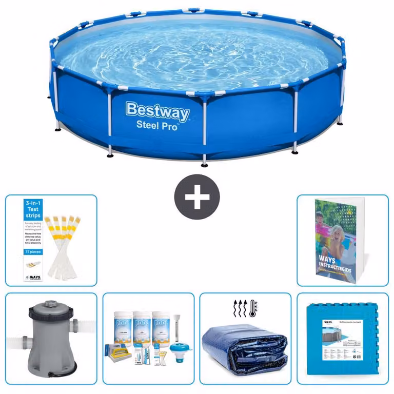Piscina gonfiabile Bestway Steel Pro, rotonda, dimensioni 366x76 cm, composta da 5 parti, modello S188