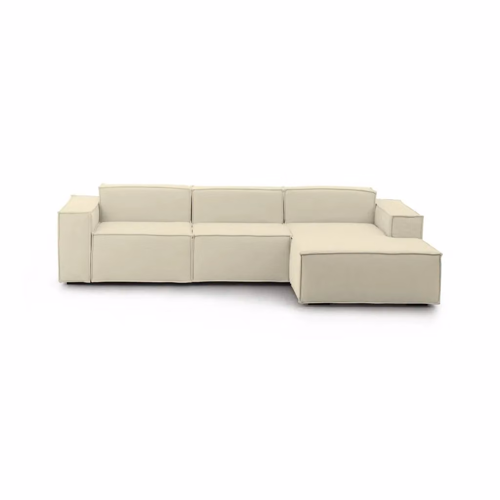 Divano componibile Ananas Talamo Italia, Sofà moderno a 3 posti con penisola destra in tessuto beige, L: 300 cm, P: 170 cm, H: 70 cm – 2