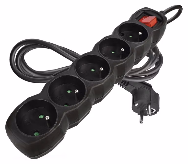 EMOS Cavo di prolunga 2 m / 5 prese / con interruttore / nero / PVC / 1 mm2, PC1512