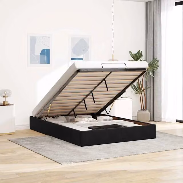 Struttura Letto con Contenitore a Alzata vidaXL in Velluto Nero L: 140 cm, P: 200 cm, H: 28 cm