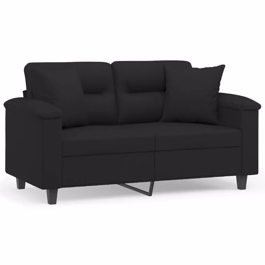Divano a 2 posti moderno vidaXL in microfibra nera con cuscini e struttura in metallo L: 150 cm, P: 80 cm, H: 77 cm – 2