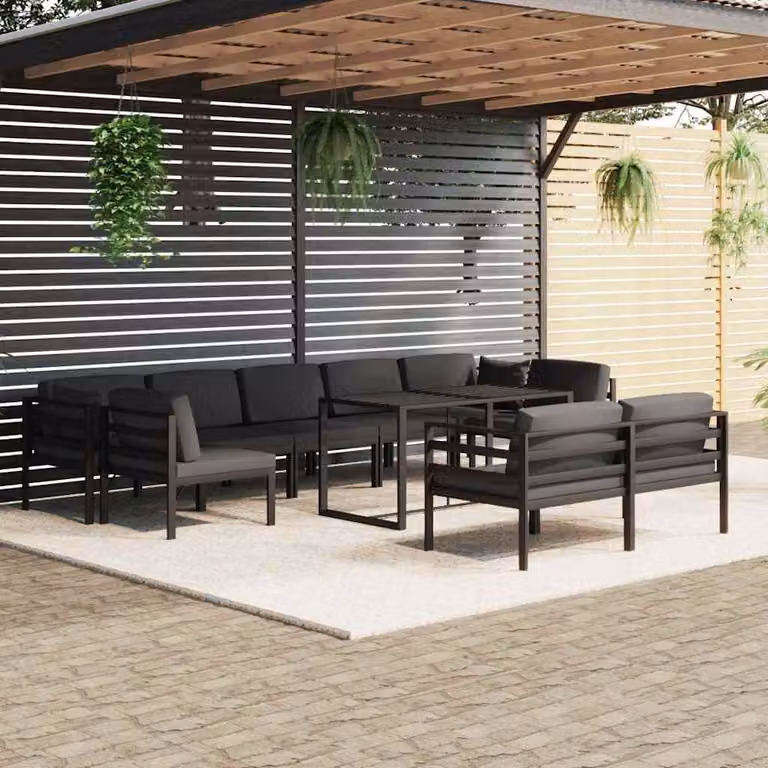 Set di divani da giardino vidaXL 10 pezzi con cuscini e tavolino in alluminio antracite