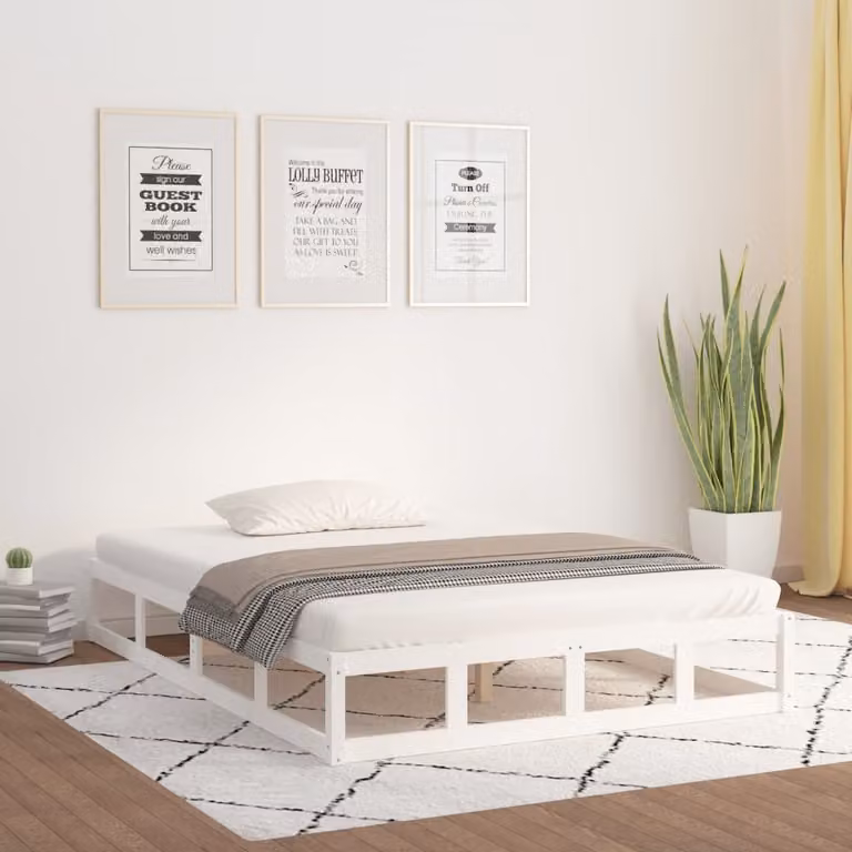 The Living Store Letto in legno massiccio bianco 200x200 cm