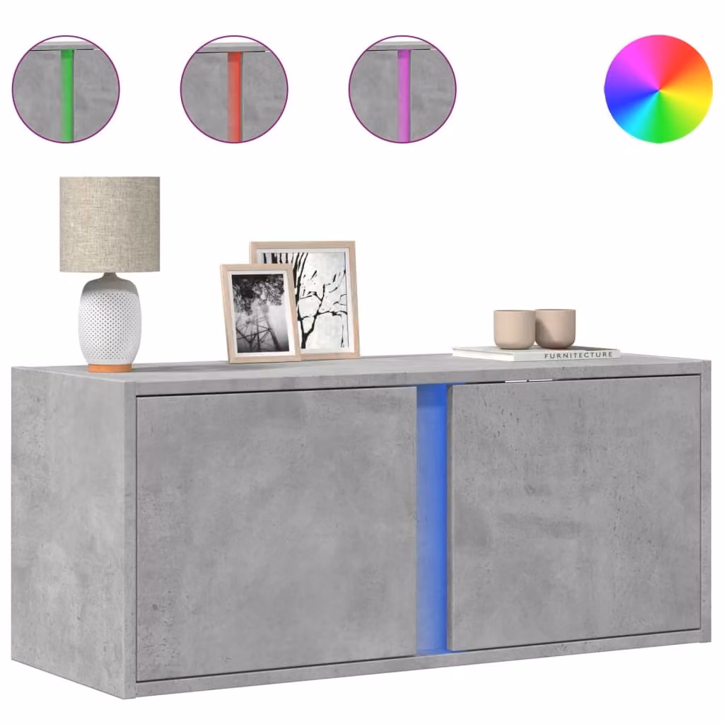 Mobile TV a Parete con Luci LED Grigio Cemento 80x31x35 cm
