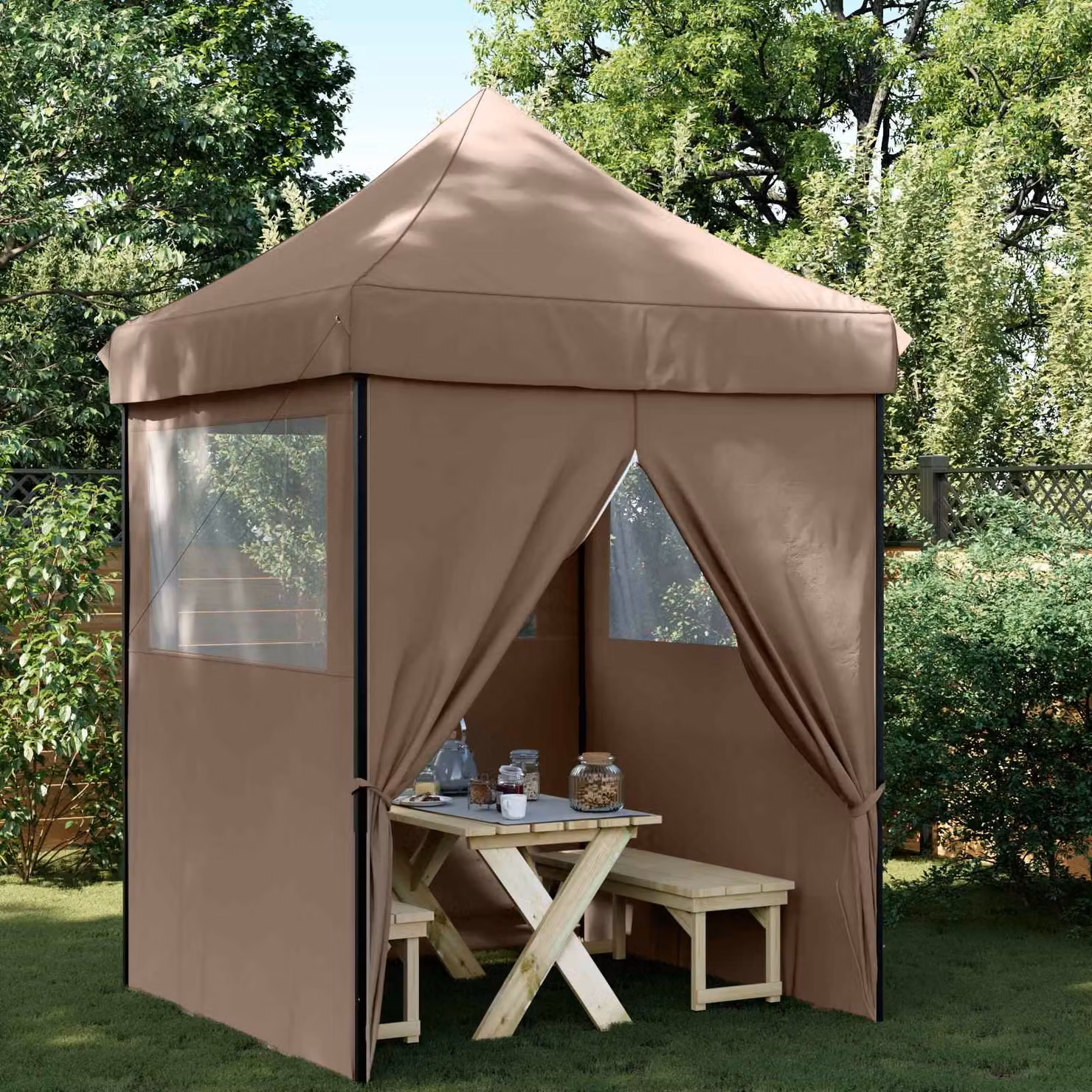 Tenda Party vidaXL in tessuto Oxford e acciaio, Marrone, L/P/H: 200 x 200 x 306 cm