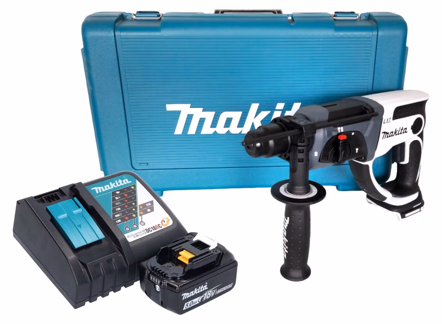 Makita DHR 202 RT1W Trapano a percussione a batteria 18 V 20 mm 2,0 J bianco + 1x batteria ricaricabile 5,0 Ah + caricabatterie + custodia