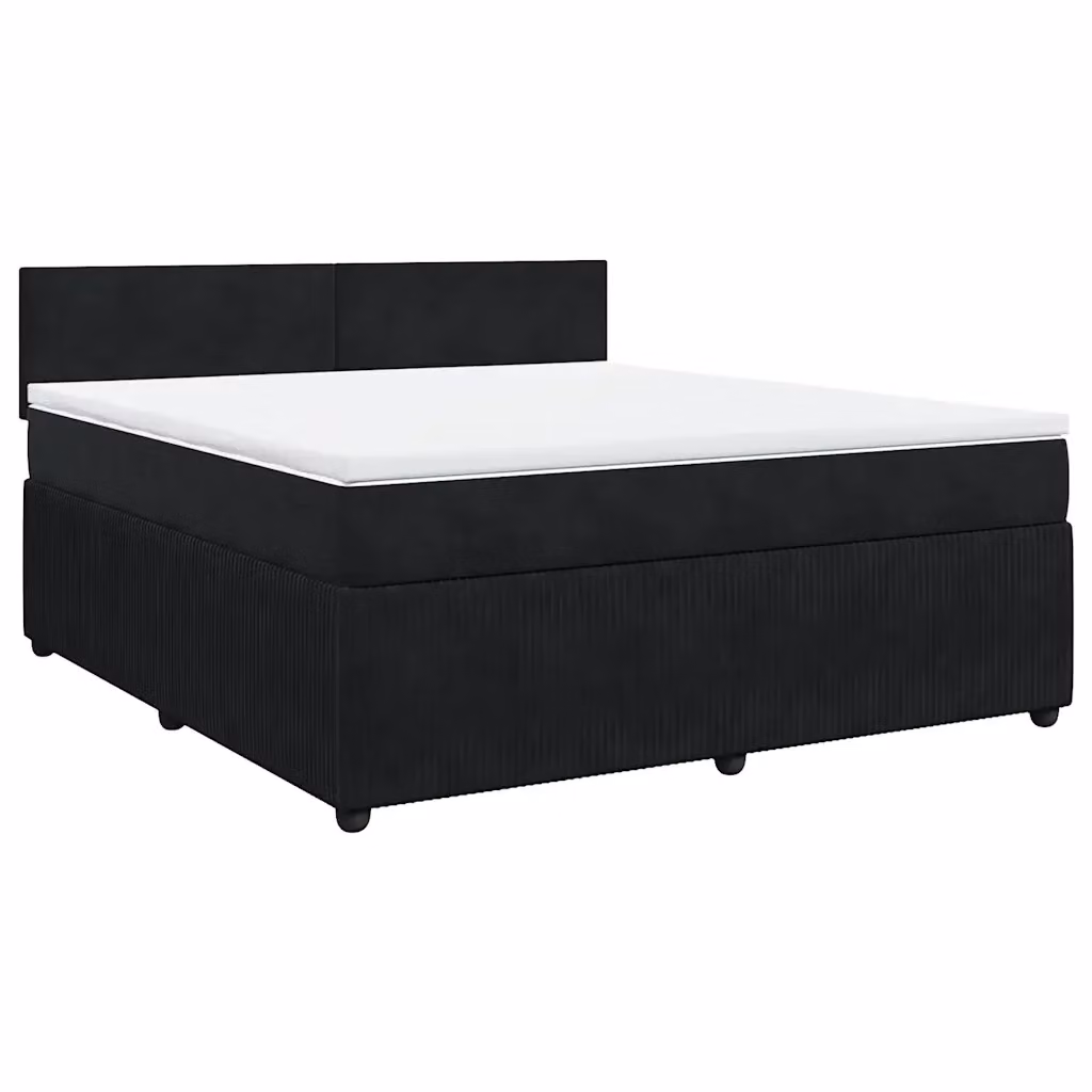 Letto Ibrido vidaXL con Giroletto a Molle e Materasso in Velluto Nero e Bianco, Struttura in Legno di Pino, L/P: 180 x 200 cm – 2