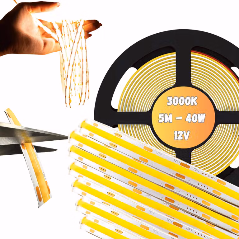 Striscia LED COB 12V 5M 40W rotoli striscia NEON linea calda 800lm/m 8W/m forte