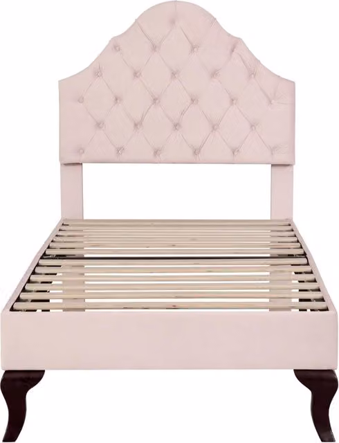 Letto singolo in velluto rosa con testiera regolabile, senza materasso, L/P/H: 90 x 200 cm