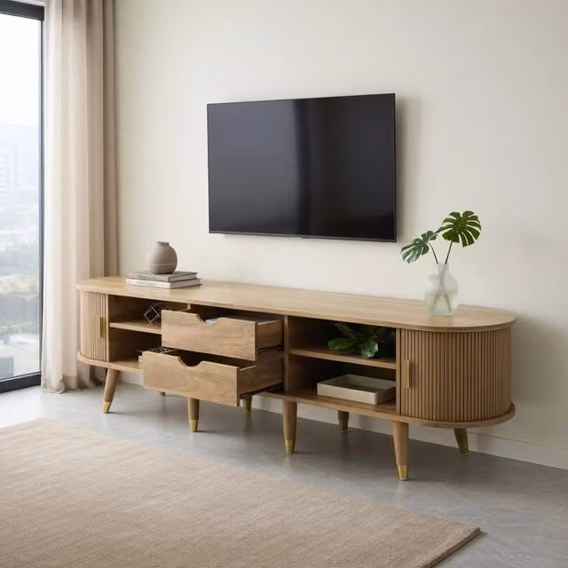 Cassettiera TV KOMHTOM in MDF stile rustico colore marrone L: 175 cm, P: 38 cm, H: 45 cm
