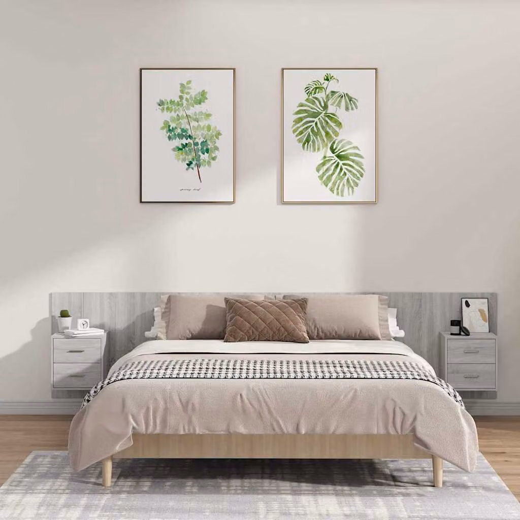 vidaXL Testiera Letto con Comodini Integrati in Legno Multistrato Grigio, L: 240 cm, H: 80 cm, P: 80 cm