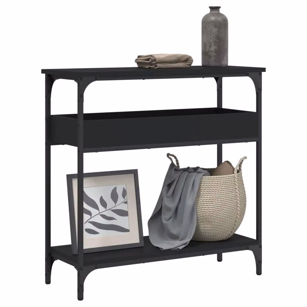 vidaXL Tavolo Consolle in Stile Industriale con Ripiano Nero e Struttura in Legno e Metallo L: 75 cm, P: 29 cm, H: 75 cm