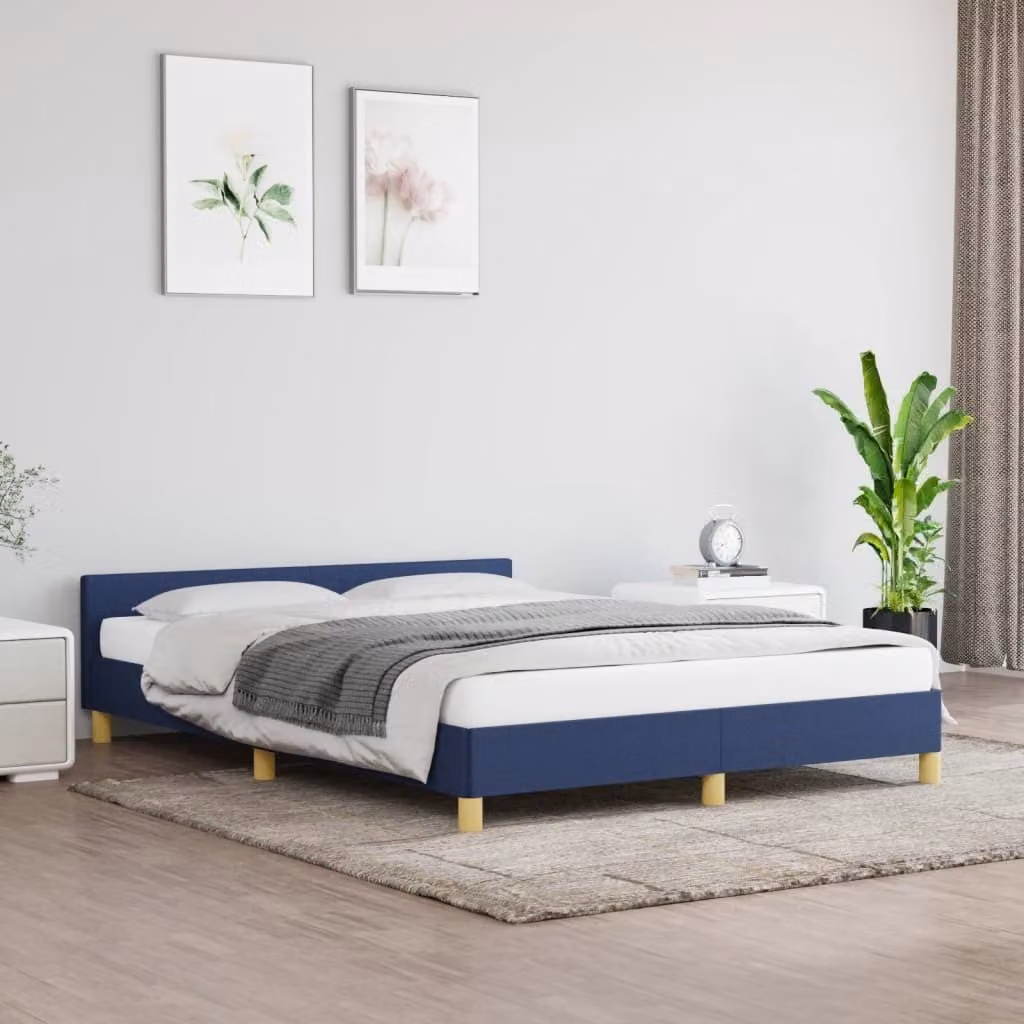 The Living Store Struttura letto con testiera blu 140x190 cm in tessuto
