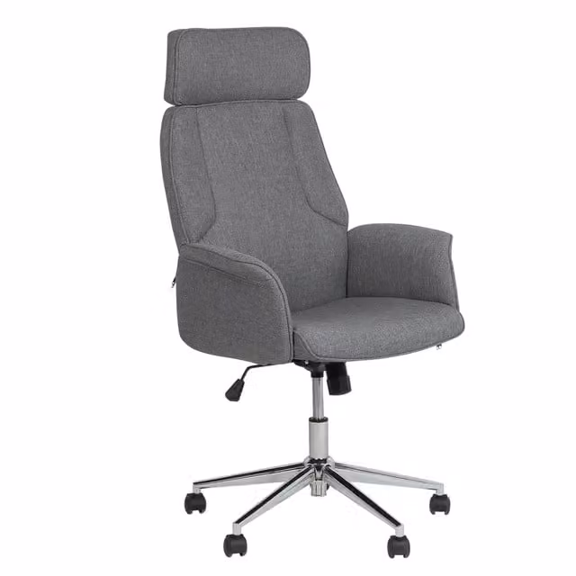 Sedia da ufficio ergonomica BELIANI in tessuto grigio con poggiatesta, braccioli e ruote girevoli 360 L: 52.5 cm, P: 72 cm, H: 126 cm
