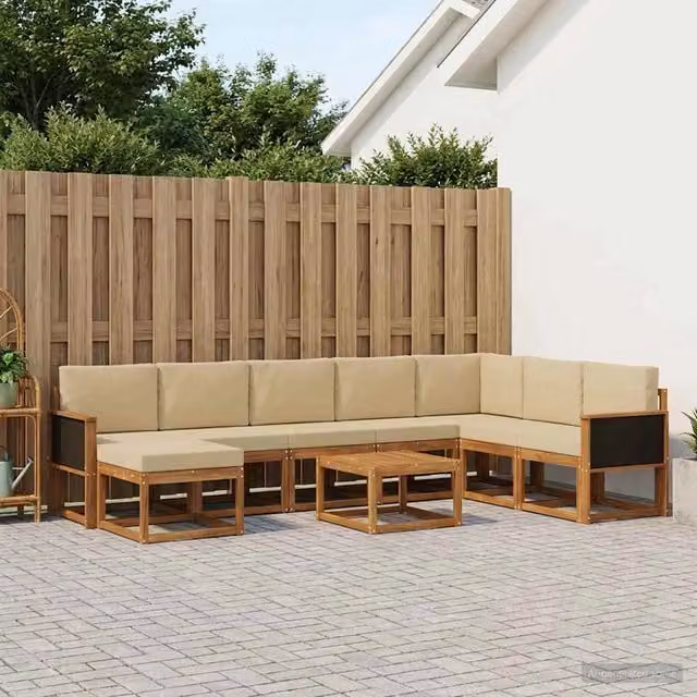 Set di divani da esterno 9 pz Naturale e Beige Poliestere 3385464
