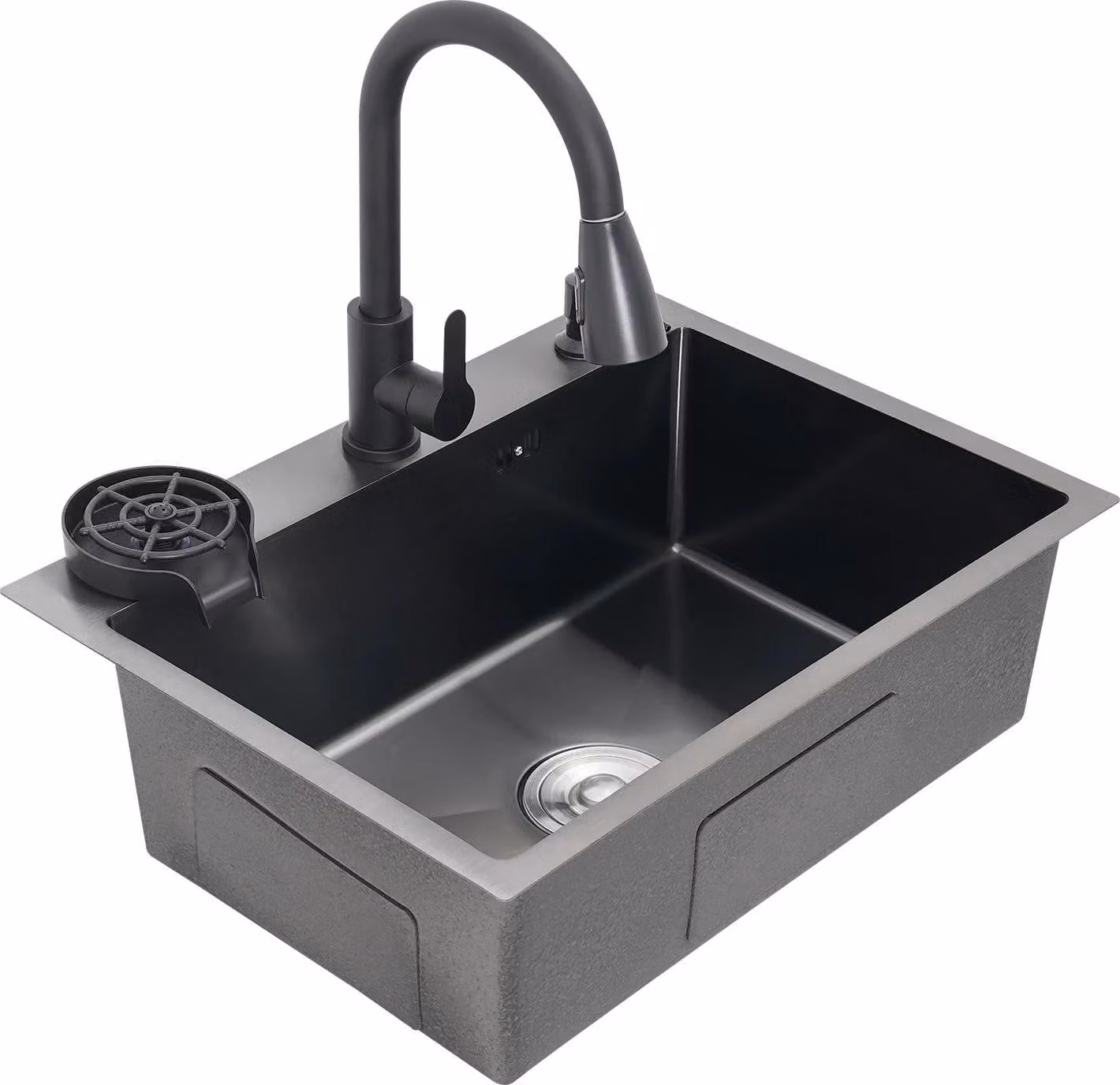 Lavello da cucina - Vasca singola - 60 x 45 x 20 cm - Acciaio inossidabile 304 - Con rubinetteria - 1 foro - Nero