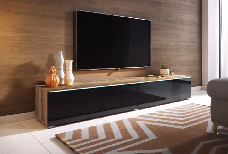 Tavolino per TV CERIE 180 - rovere wotan / nero lucido