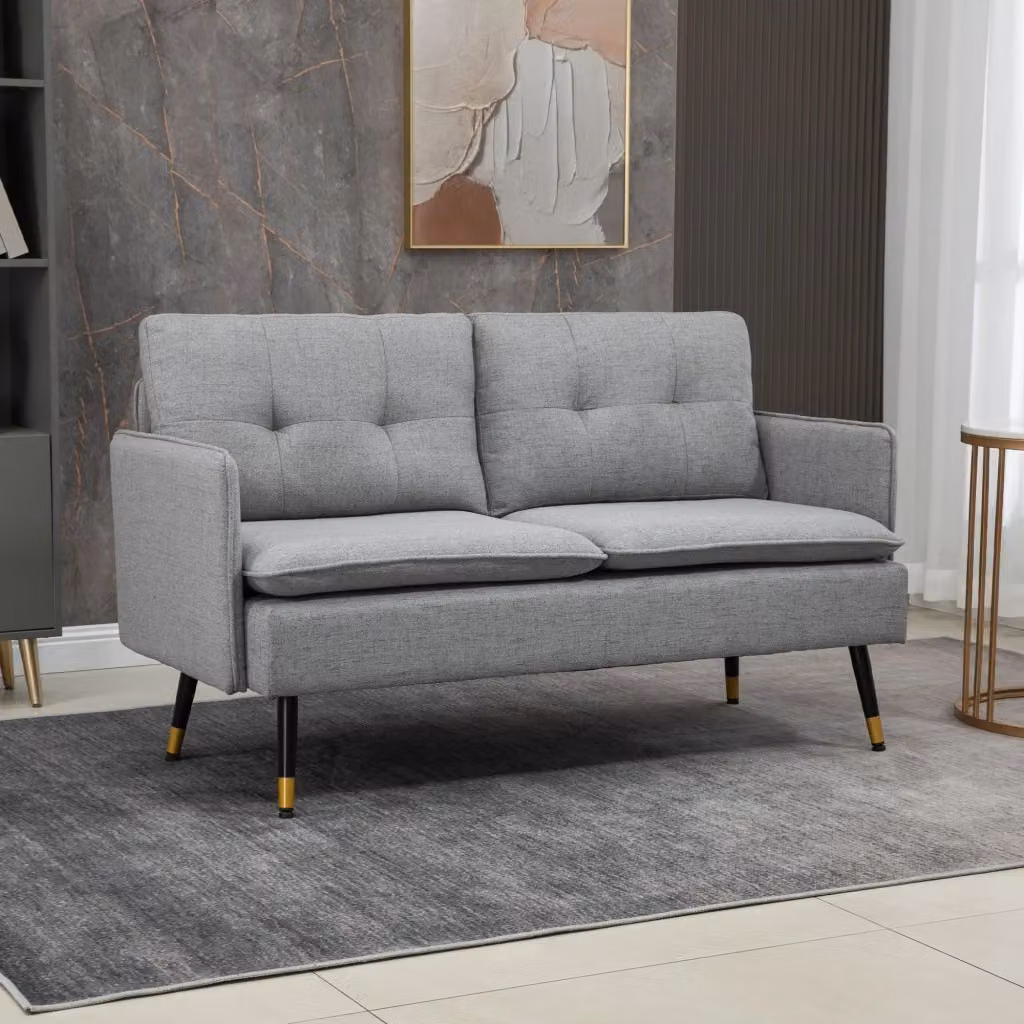Divano 2 Posti Moderno GIORDANOSHOP in Tessuto Grigio con Cuscini Imbottiti L: 139 cm, P: 68 cm, H: 80 cm – 2