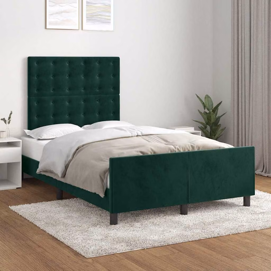 Giroletto senza Materasso vidaXL in Velluto Verde con Struttura in Legno L/P/H: 120 x 200 x 123 cm – 1