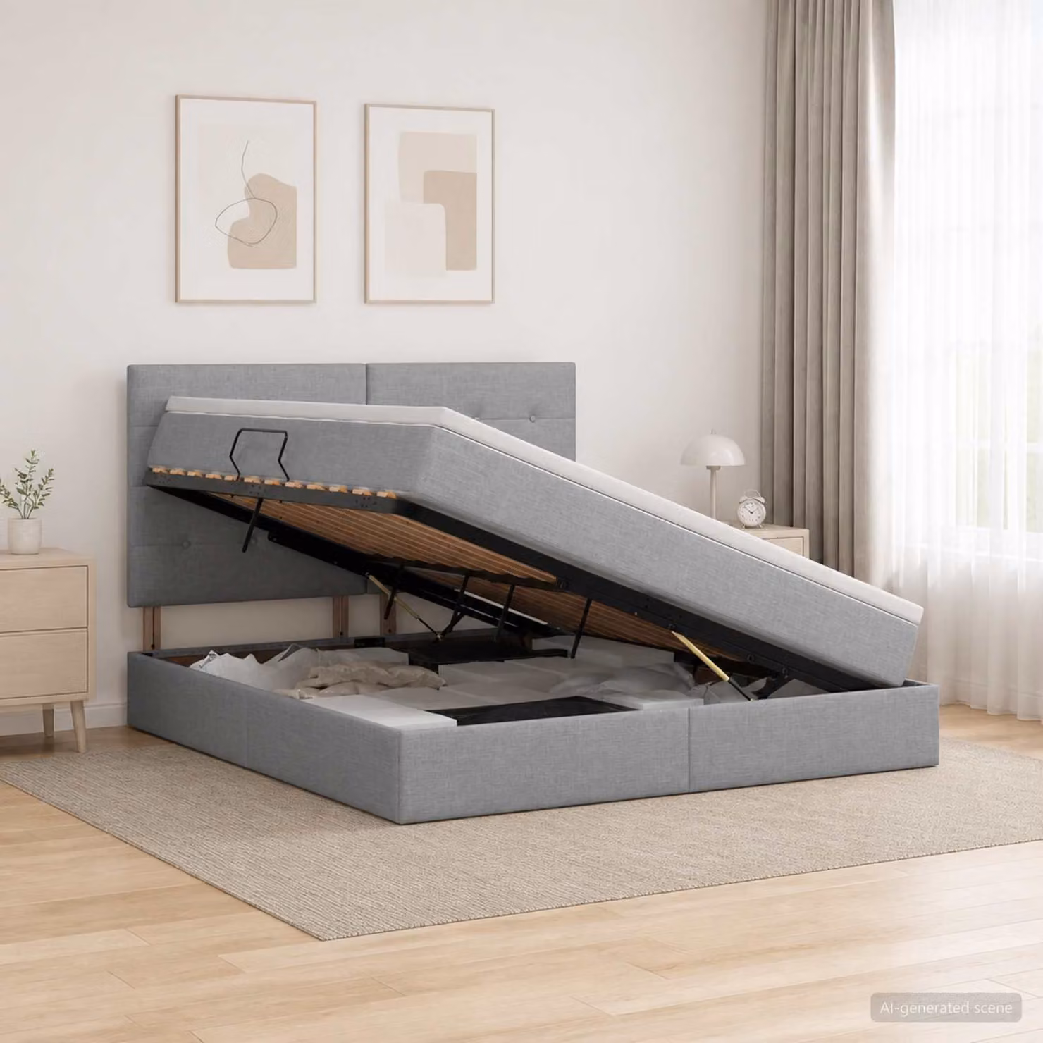 Letto con contenitore e materasso vidaXL Grigio Chiaro L 140 x P 200 cm