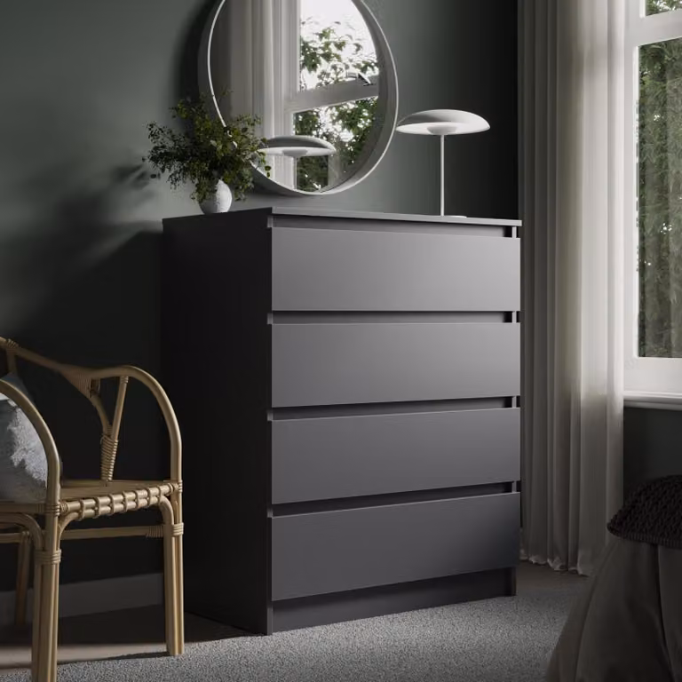 Comò a 4 cassetti 80x100 cm Comò antracite stretto in legno Comò a cassetti Credenza Credenza alta Credenza da cucina Camera da letto Soggiorno Ingresso Ufficio Organizer Larghezza 80 cm