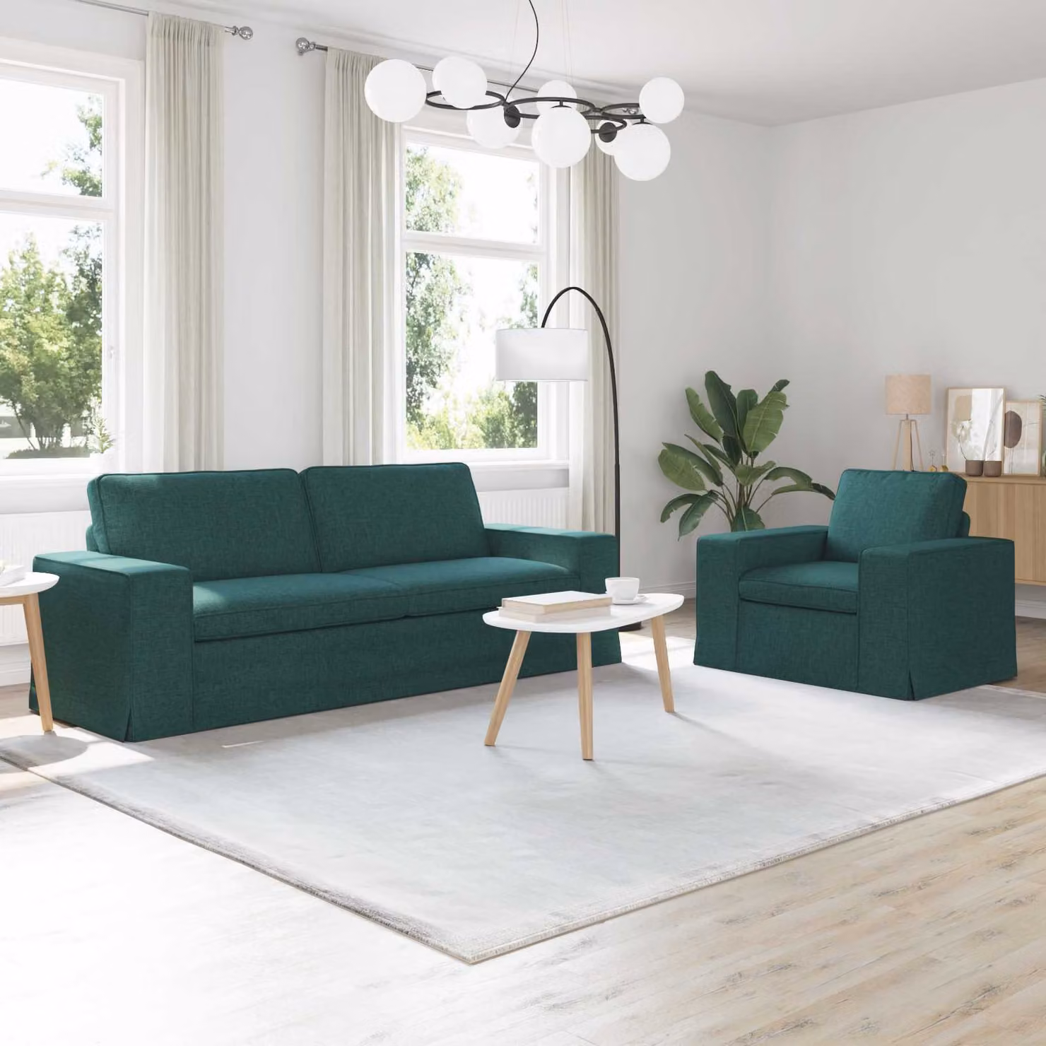 Set di 2 divani moderni vidaXL in tessuto verde e nero con struttura in metallo L: 222 cm, P: 80 cm, H: 82 cm – 1
