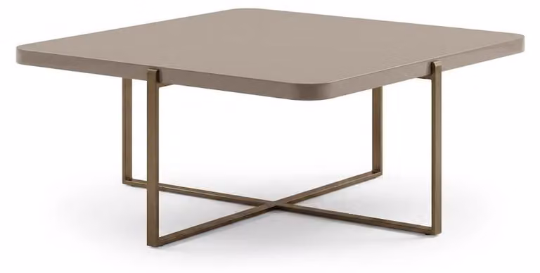 Tavolino da caffè beige con struttura in metallo dorato, elegante complemento d'arredo per il soggiorno