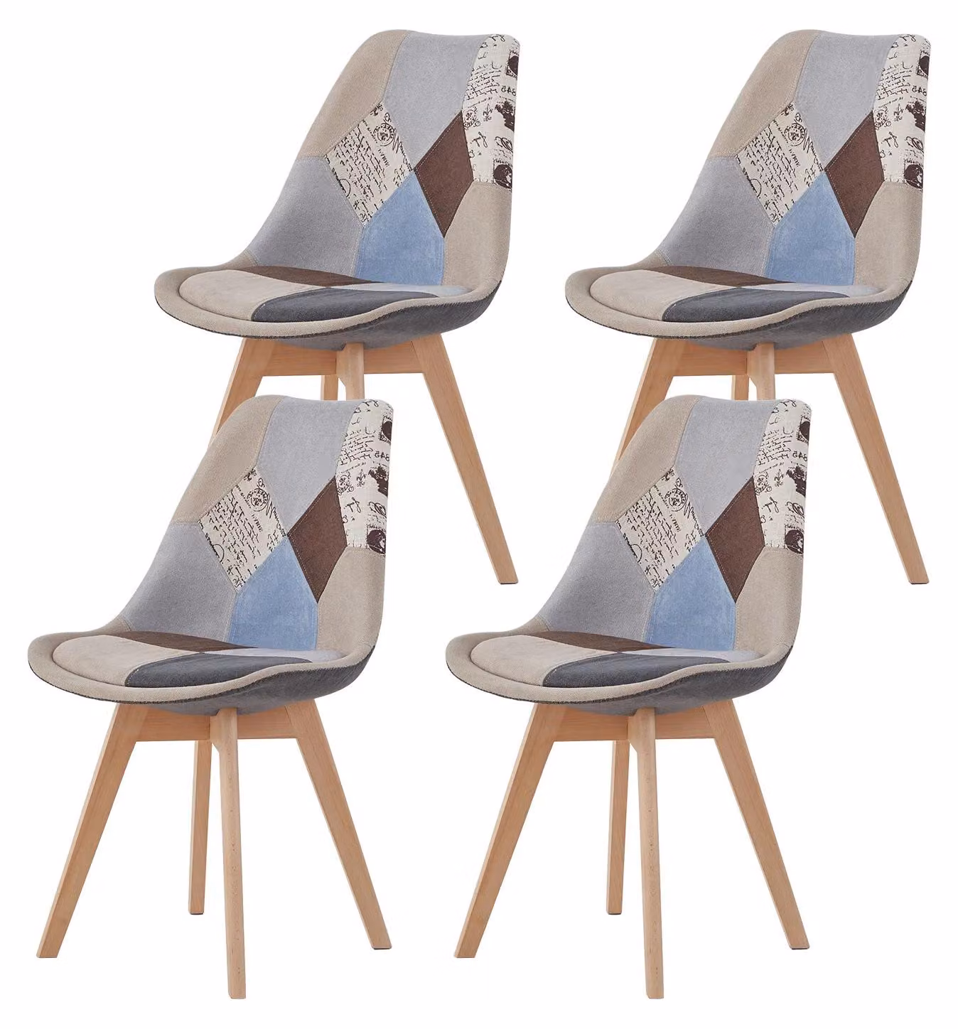 Set di 4 sedie da pranzo - Sedia in tessuto in stile scandinavo - Gambe in legno - Design moderno - Rivestimento patchwork - Colore marrone