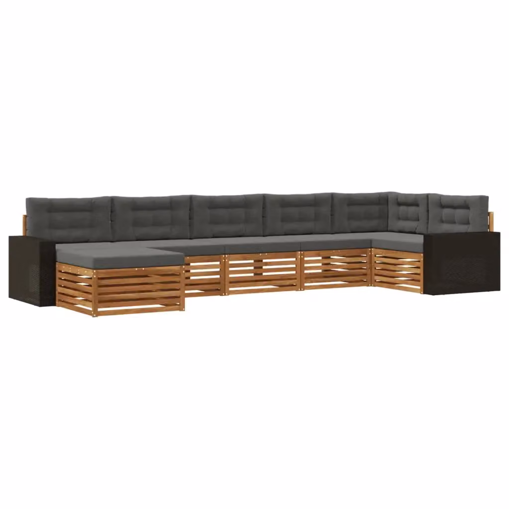 Set di divani da esterno a L vidaXL in legno di acacia con cuscini beige e antracite, 7 pezzi – 2