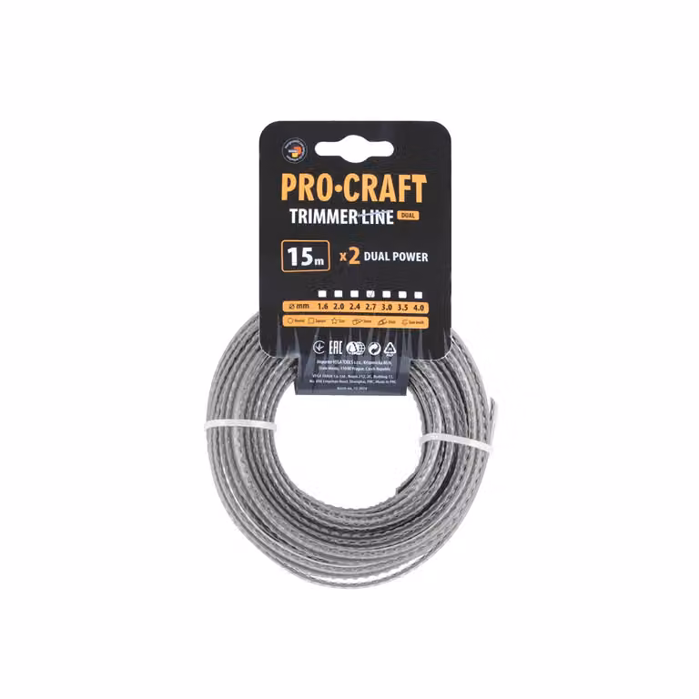 Filo per decespugliatore (2,7 mm) (rinforzato) (15 metri), dentato, marca PROCRAFT, modello KD/J-2.7/15