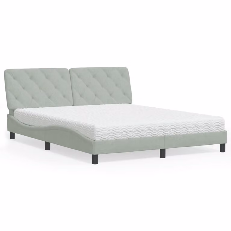 Letto con Materasso vidaXL in Velluto Grigio Chiaro e Bianco L/P/H: 218 x 160 x 74,5 cm