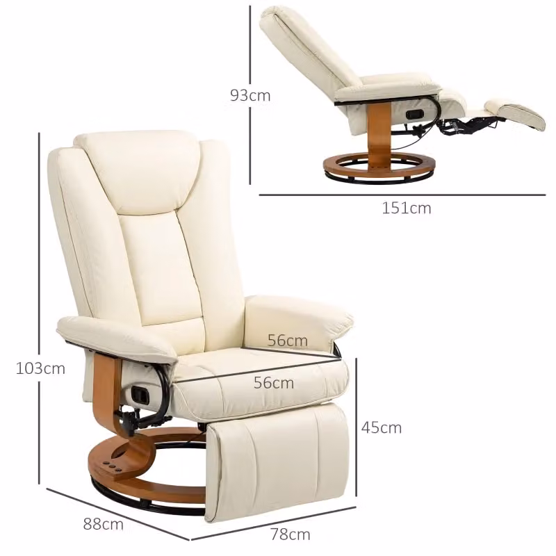 Poltrona relax girevole WISHDOR con funzione reclinabile e poggiapiedi in ecopelle bianca – 2