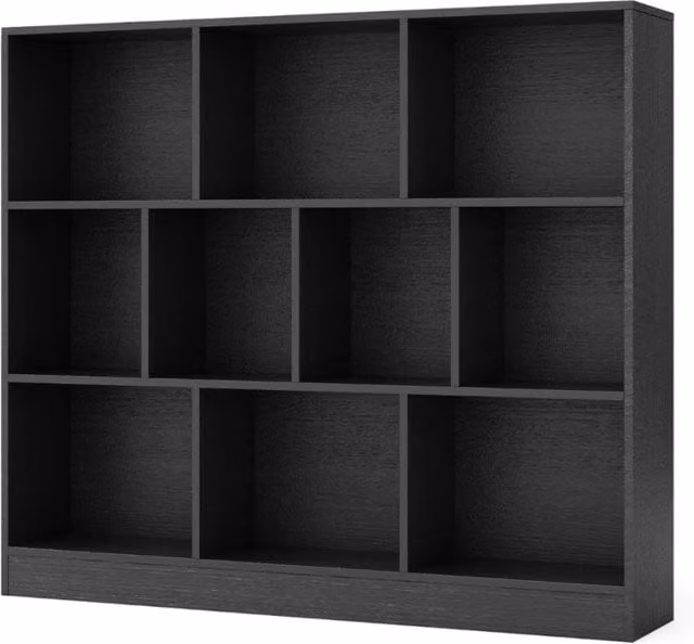 Libreria moderna DESIGN IN con 10 cubi in legno e MDF, organizzatore a 3 ripiani nero opaco, Altezza: 104 cm