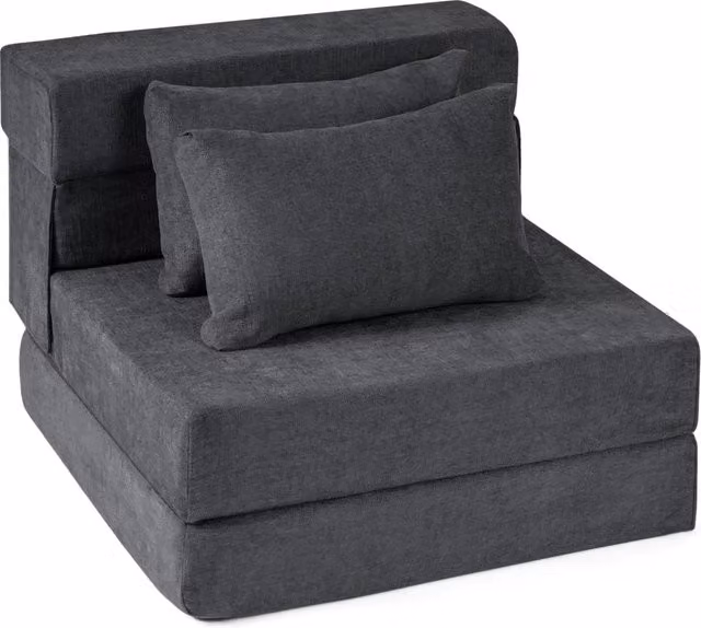 Poltrona letto convertibile 3-in-1 in tessuto chenille con 2 cuscini, divano letto pieghevole moderno Grigio L: 72 cm, P: 76 cm, H: 58 cm