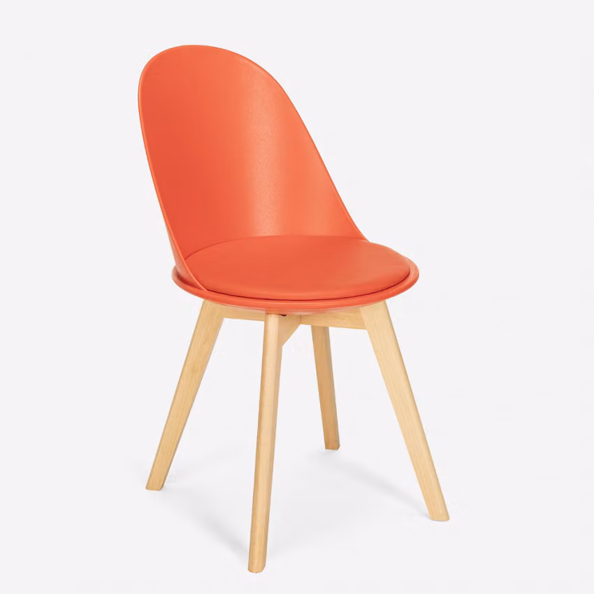 Sedia in legno di design scandinavo con cuscino per cucina sala da pranzo Bib Nordica - Rosso