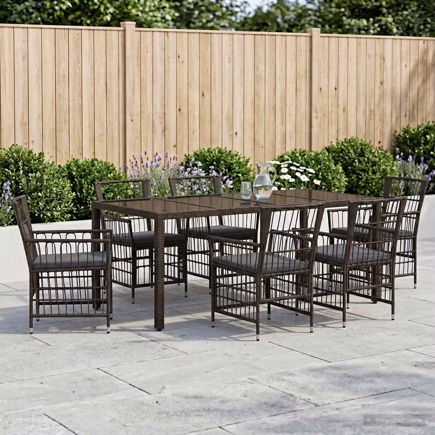Set da pranzo per esterni vidaXL in 7 pezzi in polyrattan nero e grigio con piano in vetro