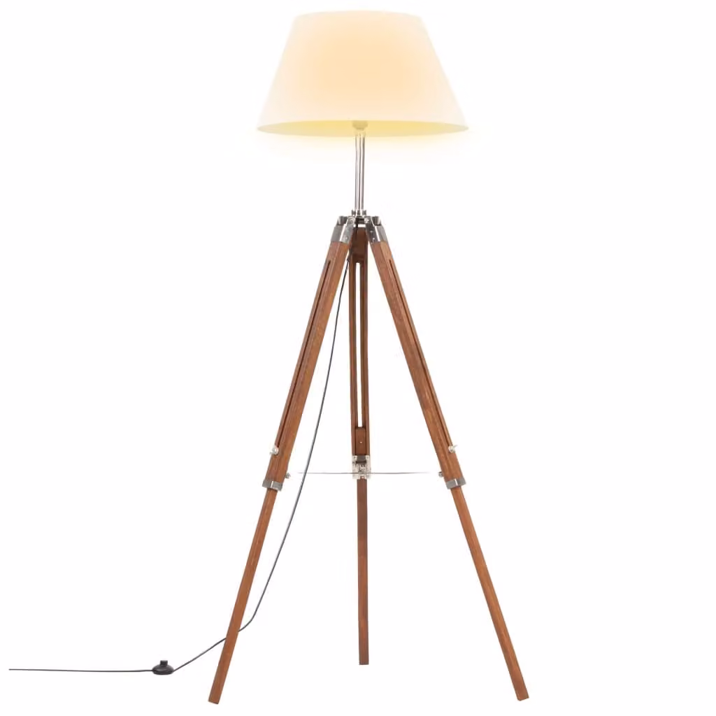 vidaXL Lampada a treppiede in legno massiccio di teak marrone e bianco 141 cm