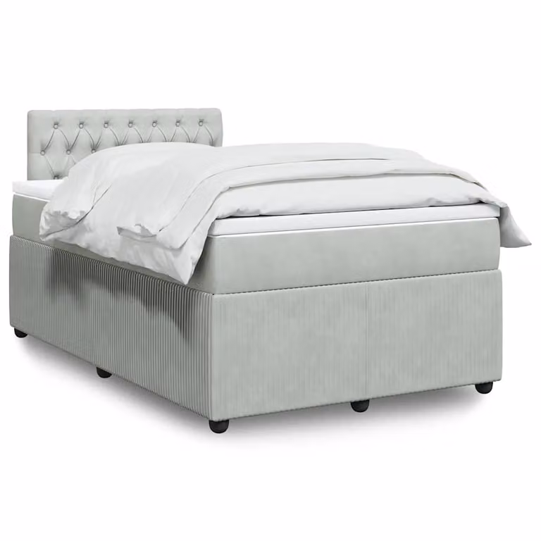 vidaXL Giroletto a Molle con Materasso Ibrido in Velluto Grigio e Bianco L/P/H: 120 x 200 x 190 cm