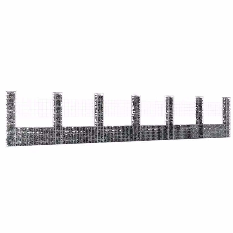 Gabbione a U vidaXL in metallo grigio con 7 pali in ferro L: 740 cm, P: 20 cm, H: 150 cm