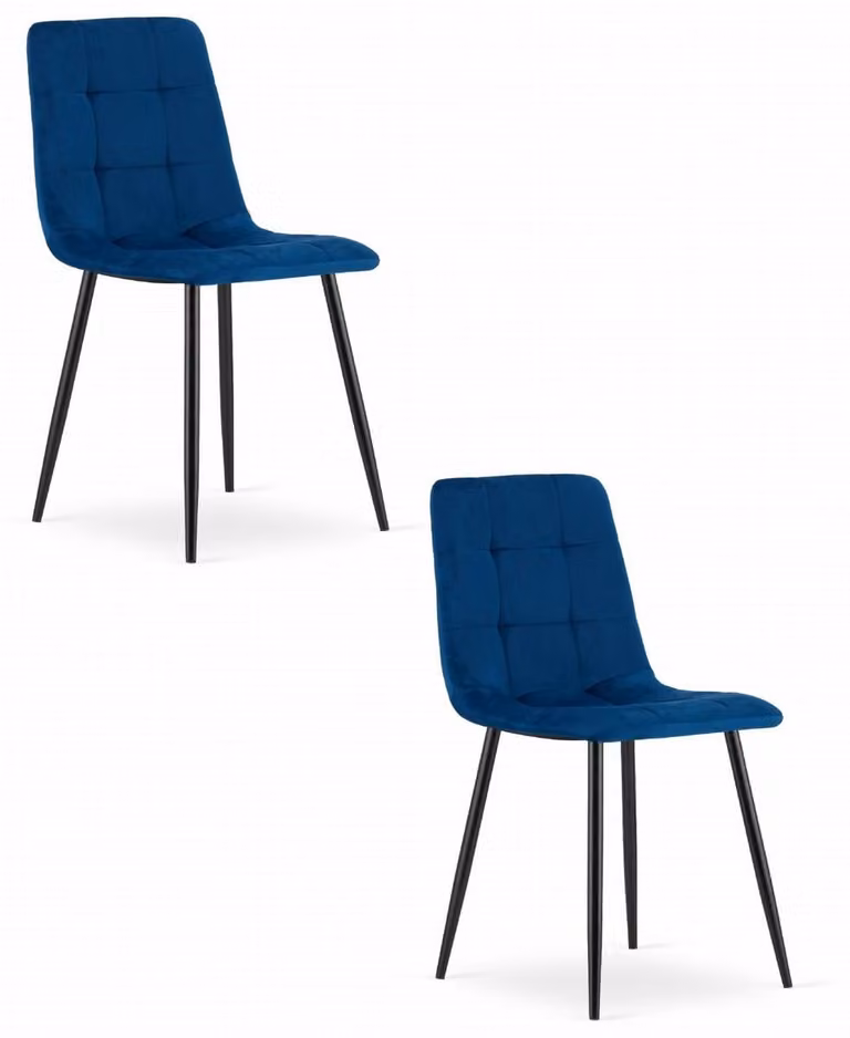 Set di 2 sedie Kara in velluto blu con gambe nere