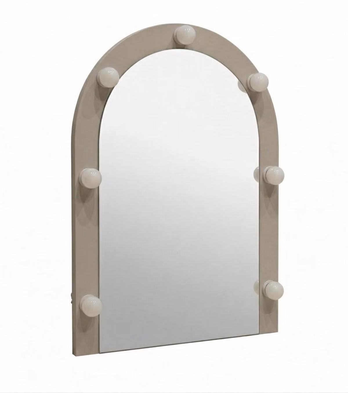 A specchio, beige, stile moderno, bombato, minimalista, illuminato, elegante