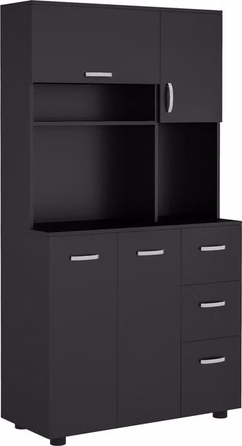 HOMCOM Credenza da cucina moderna nera con 4 ante, 3 cassetti e ripiani, L 89 cm x P 39,5 cm x H 168 cm