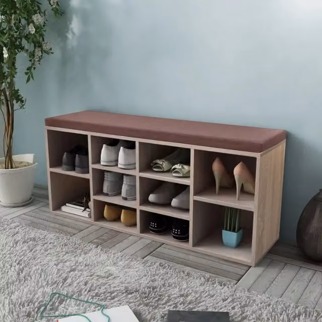 Panchina con scarpiera Design Mania colore marrone con 10 scomparti in MDF per ingresso L: 103 cm, H: 48 cm, P: 30 cm – 1