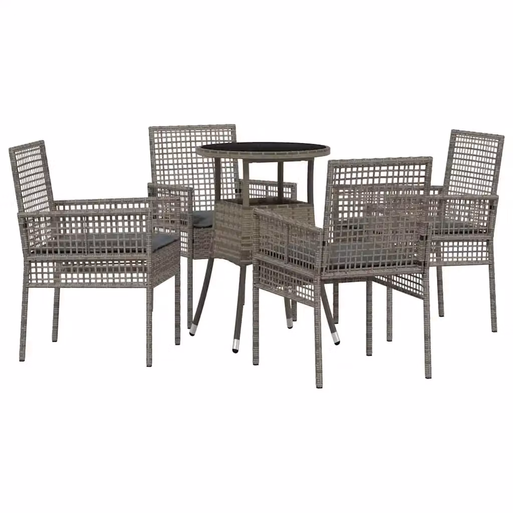 Set da pranzo per giardino e terrazzo vidaXL in polyrattan e vetro grigio, 5 pezzi – 2